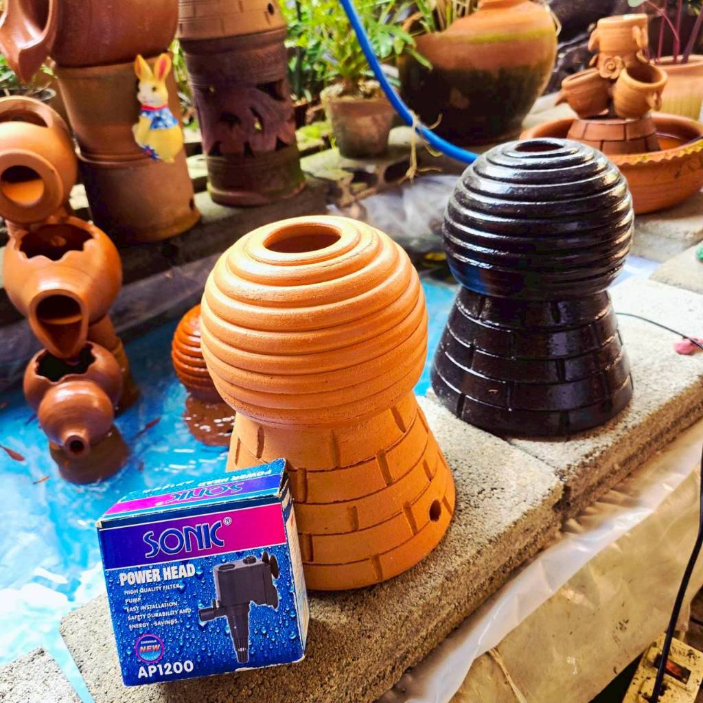 (ได้ 3 ชิ้น) โอ่งน้ำล้นขดหอย+ฐานตั้ง+ปั้ม AP1200 ทำน้ำตก จัดสวน แต่งสวน พร้อมส่ง