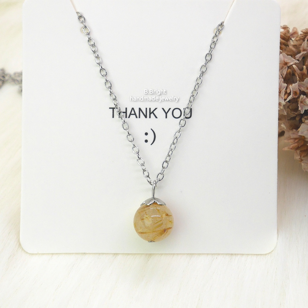 สร้อยพร้อมจี้หินแท้ ไหมทอง 9-10 มม. มินิมอลสไตล์ อะไหล่สแตนเลส งานทำมือ พร้อมส่งค่ะ