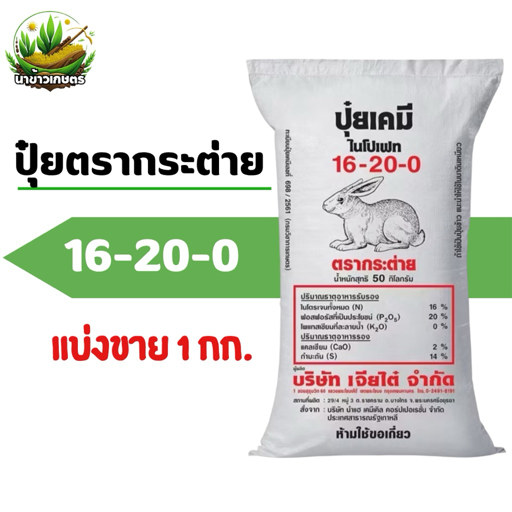 ของแท้100% ปุ๋ยตรากระต่าย สูตร 16-20-0 แบ่งขาย 1 กิโลกรัม