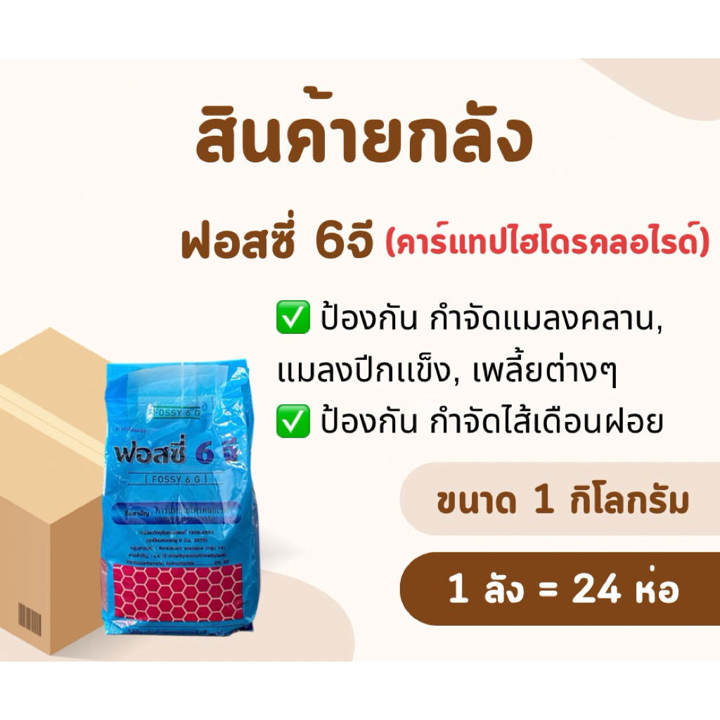 📦(สินค้ายกลัง)📦 ฟอสซี่ 6 จี *ขนาด 1 กก. [1ลัง = 24ห่อ] ใช้ป้องกันและกำจัดหนอน แมลงศัตรูพืช ด้วง ปลวก ตะขาบ