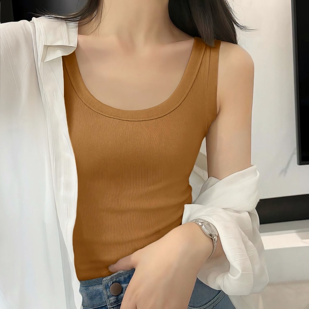 เสื้อกล้าม รุ่นไม่มีบราไม่มีฟองน้ำ ผ้าเรย่อนใส่สบาย ทรงเข้ารูปสวย สำหรับผู้หญิง เสื้อกล้ามลำลอง สีพื้น สินค้าพร้อมส่ง