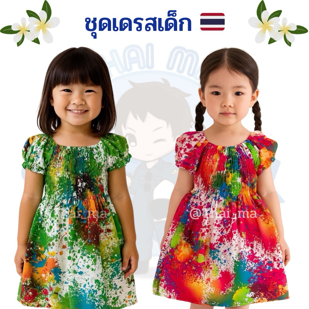 ชุดเดรสเด็ก แขนตุ๊กตาผ้านิ่มใส่ส บาย สำหรับเด็กแรกเกิด - 7 ปี (PT02)