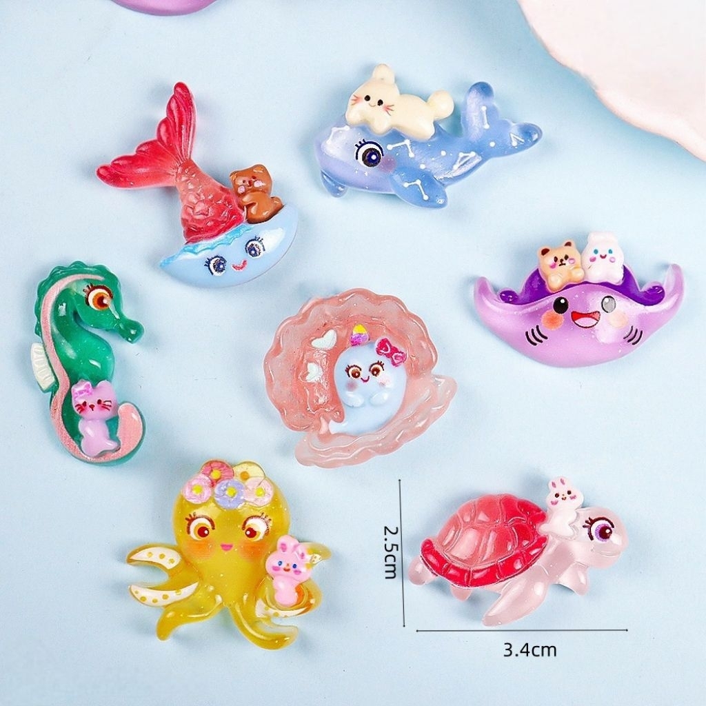 10ชิ้น🎈เรซิ่นการ์ตูน Ocean World DIY เคสโทรศัพท์มือถือ เครื่องประดับ คอลเลกชันDIY เรซิ่นตกแต่งเคสมือถือ เรซิ่นตกแต่งกิ๊บ