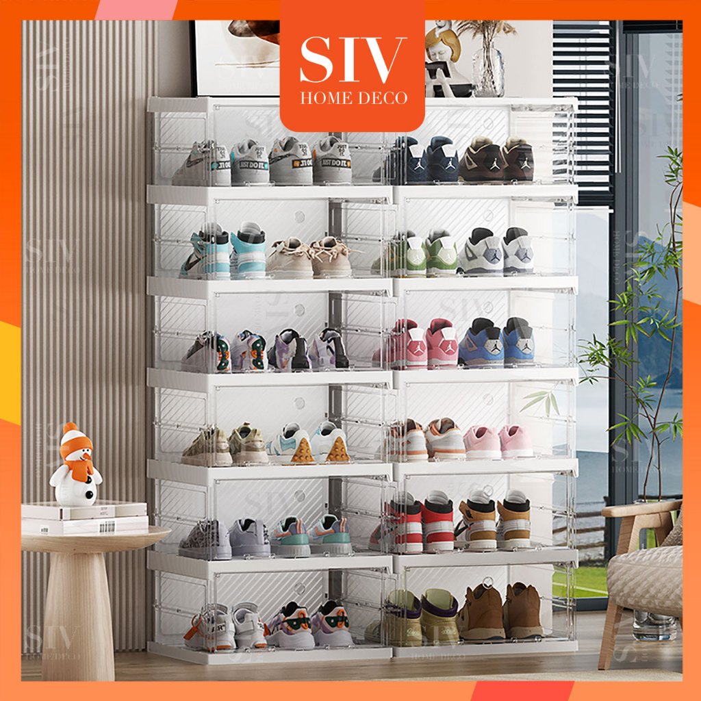 SIV กล่องใส่รองเท้า-ตู้ใส่รองเท้า ติดตั้งง่าย พับเก็บได้ มีหลายช่องเก็บ ประตูแม่เหล็ก แข็งแรงทนทาน กันน้ำกันแดด