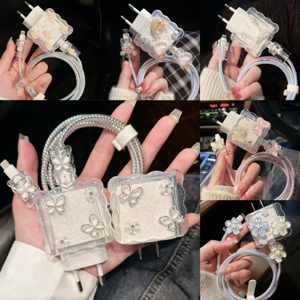 พร้อมส่งจากไทย ลาบูบู้น้ำตาล ชุดพันสาย เคสหัวชาร์จ ลายการ์ตูน ตัวถนอมสาย USB สำหรับ iphone 20w 18w 35W