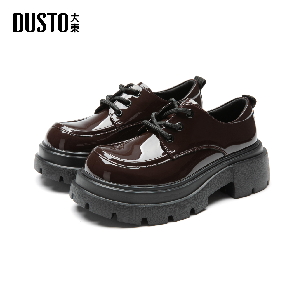 DUSTO ออกซ์ฟอร์ดสีน้ำตาลเงา พื้นบล็อกหนา  เพิ่มความสูงมั่นคง ดอกยางเกาะพื้นดี ใส่สบายแม้เดินนาน