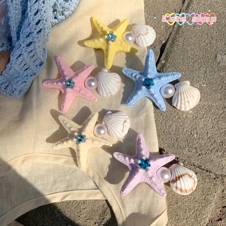 ปิ่นปักผม  เปลือกหอยดาว สีโดพามีน คลิปหนีบปากเป็ด เครื่องประดับชายหาดฤดูร้อน  ส่งไวจากไทย