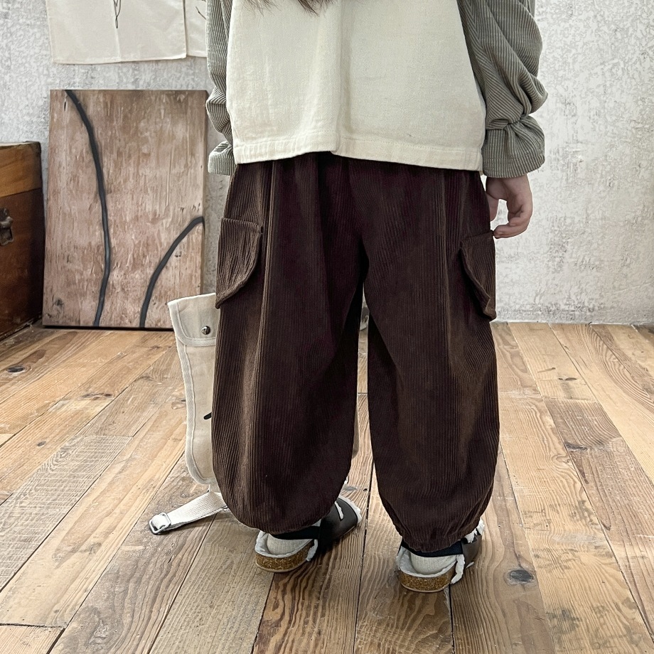 กาวเกงขายาวเด็กเท่ กางเกงคาร์โก้เด็กหญิง เอวยางยืด สีพื้น พร้อมส่ง มีสายเชือก พร้อมกระเป๋า ไซส์ 80-120 - รูปที่ 5