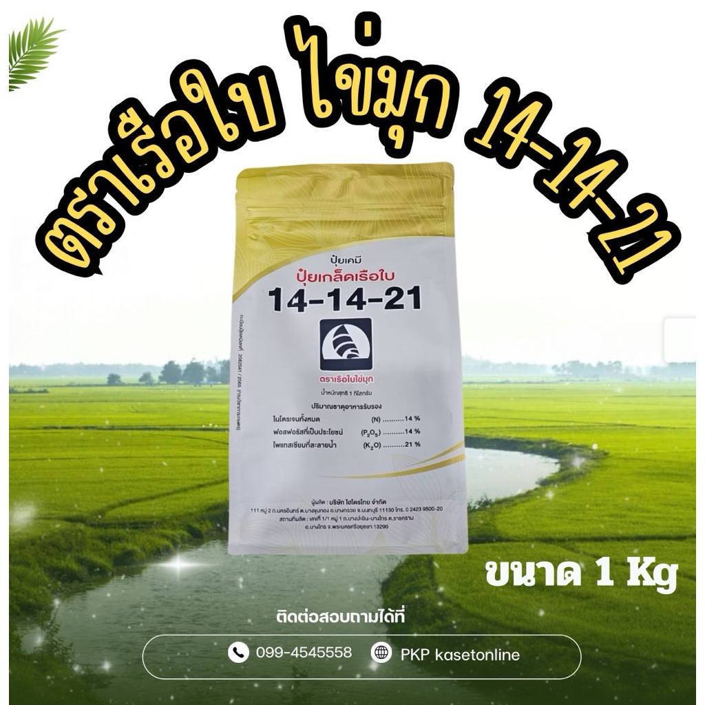 ปุ๋ยเกล็ดเรือใบ 14-14-21 ( 1 kg ) กระตุ้นการสร้างแป้งและน้ำตาล เร่งการลงหัว เพิ่มความหวาน สร้างเนื้อ