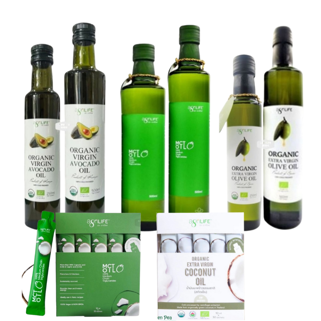 ลดเพิ่ม 30% Agrilife น้ำมันมะพร้าวสกัดเย็น น้ำมันอะโวคาโด น้ำมันมะกอก ออร์แกนิค ขนาด 500ml 250ml 10ml x 30 ซอง เลือกขนาด