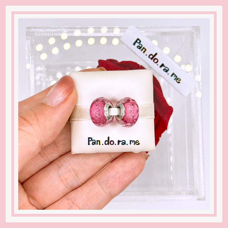 [พร้อมส่ง สินค้าแท้ 💯] * แถมกล่อง * รุ่นฮิต!!! มูแดงแพน  รุ่น  Wavy Fancy Pink Murano Glass Charm