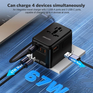 MEEGOO หัวแปลงปลั๊กไฟ แกลเลียมไนไตรด์ Universal Travel Adapter ปลั๊ก AC2500WMax+DC67WMax 1A3C