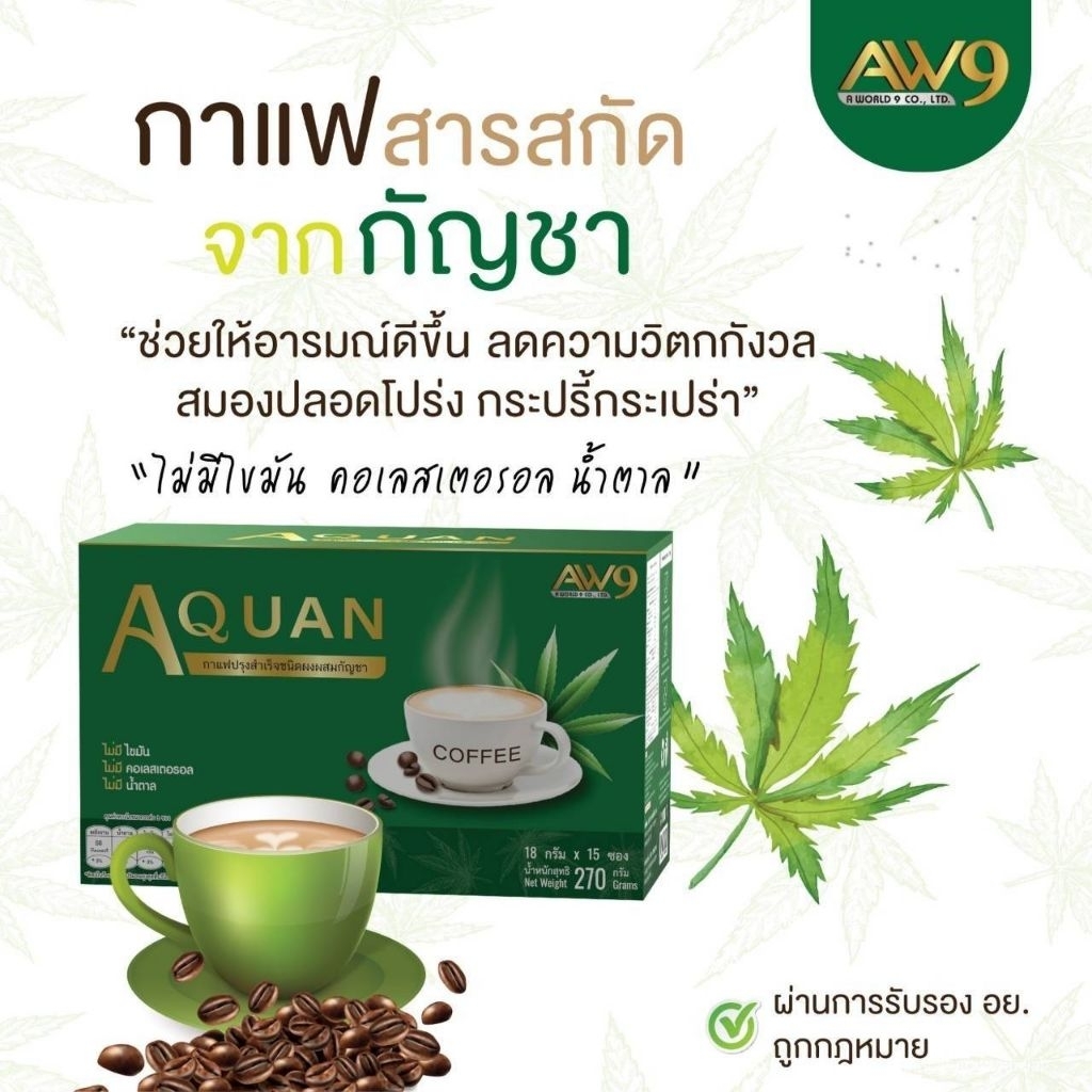 เอควอนคอฟฟี่AQUAN กาแฟปรุงสำเร็จผสมกั*ชา 1กล่อง(มี18กรัม×15ซอง) 270กรัม