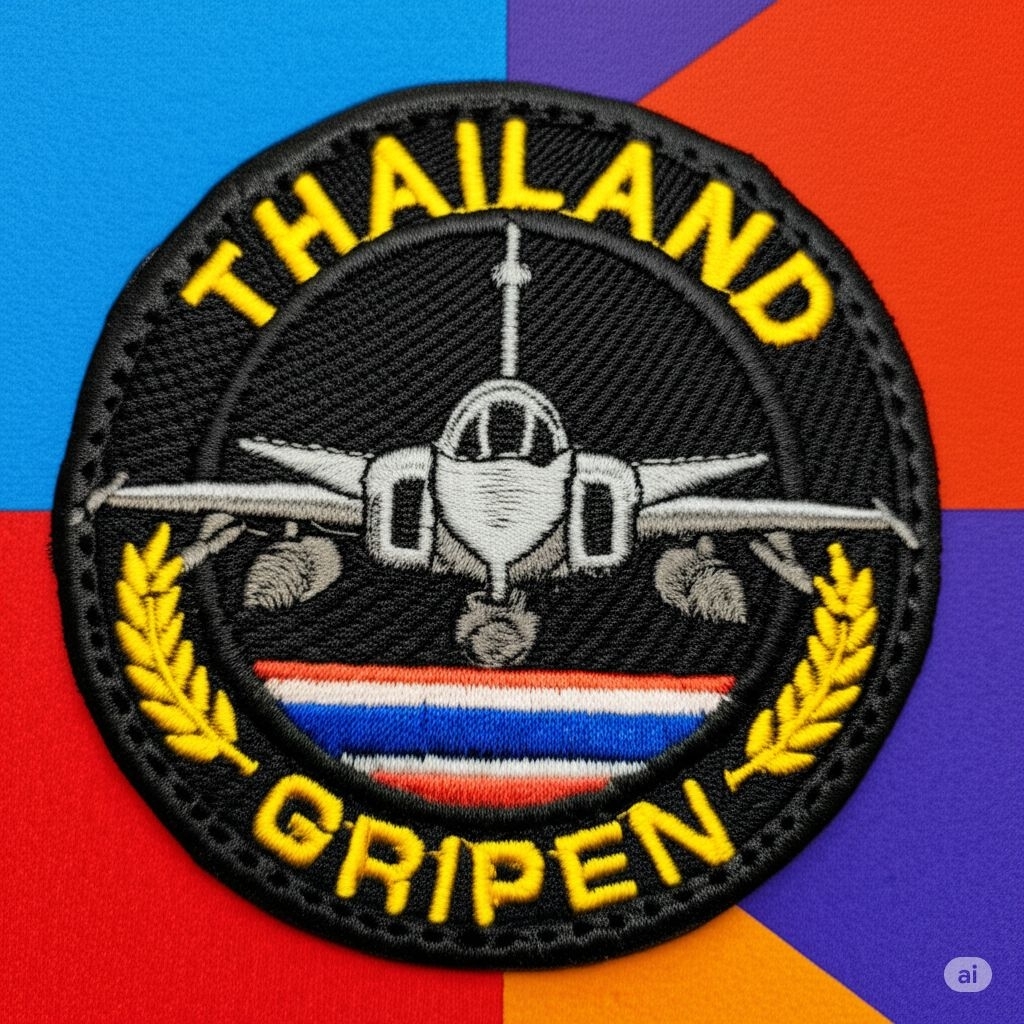 งานปักโลโก้เครื่องบินรบ กริพเพนGRIPEN ของไทย