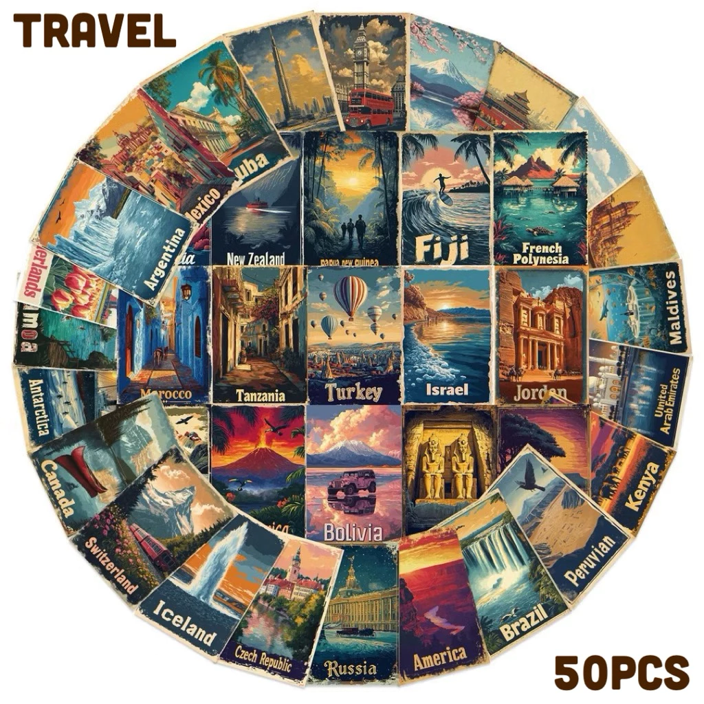 สติ๊กเกอร์ Travel 50 ชิ้น ธีมท่องเที่ยว ภูเขา แคมป์ปิ้ง ญี่ปุ่น