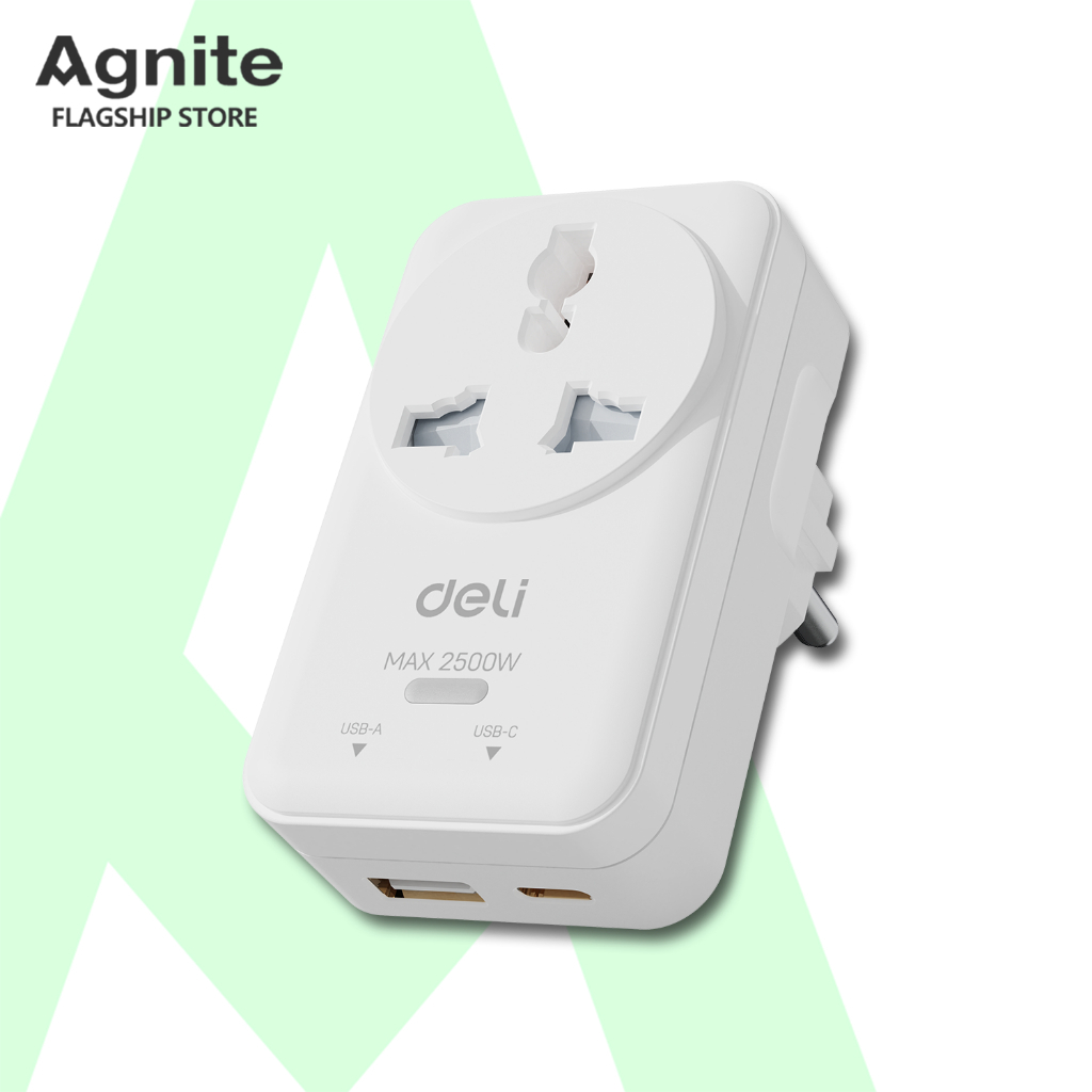 Agnite หัวแปลงปลั๊ก ปลั๊กแปลง USB-A/USB-C ชาร์จเร็ว 12W 20W ทนร้อน ไฟสูงสุด 2500W Universal Adapter – โปรปัง