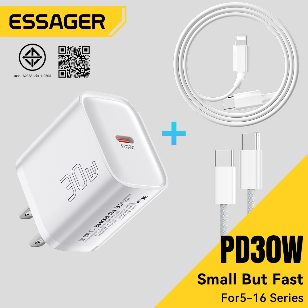 Essager PD30W/20W Fast Charger เครื่องชาร์จพกพา Type-C/L ชุดชาร์จสำหรับ IP8-16