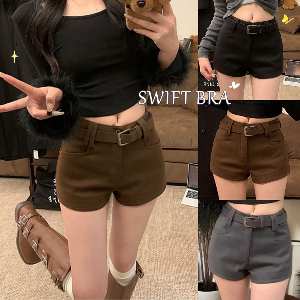 🌸Swift Bra🌸Jennie short pants กางเกงขาสั้น กระเป๋าเหลี่ยม ซิปหน้า กางเกงขาสั้นสำหรับผู้หญิง