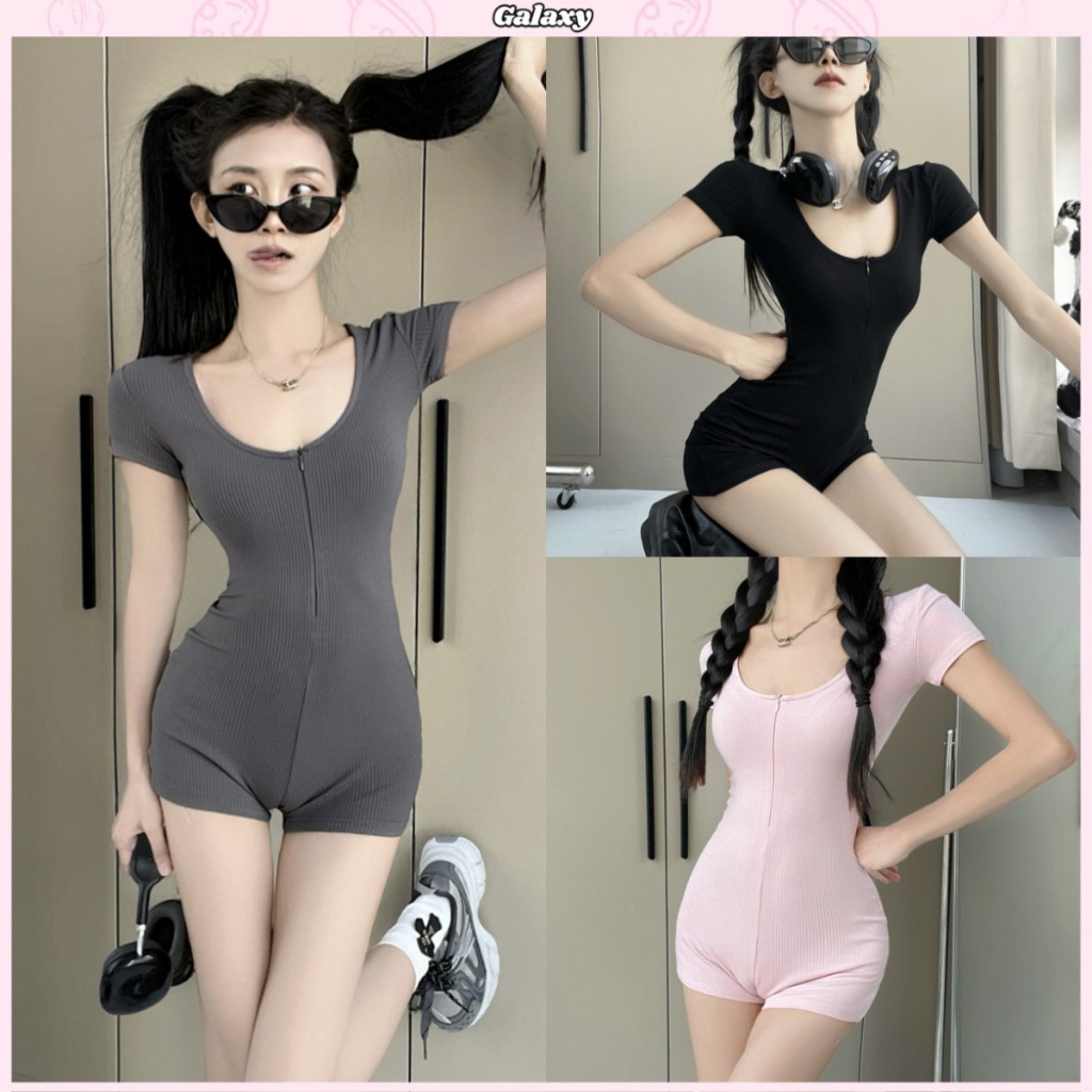 เสื้อยืดแขนสั้น บอดี้สูทโยคะผู้หญิง ใส่สบาย ใส่แล้วดูผอม เเซบๆ โชว์หุ่น #020400