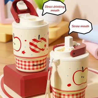 ถ้วย 420 ml Tumbler 316 สแตนเลสสตีล แก้วกาแฟ แก้วดูดสองทาง ใช้ได้ทั้งร้อนและเย็น, Cute