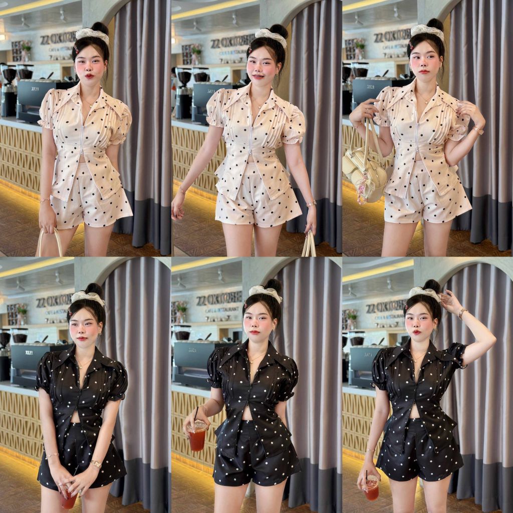 เซ็ท2ชิ้น แขนตุ๊กตา มีซิปหน้า ลายจุด น่ารักมาก คุ้มมาก ชุดเซ็ทราคาส่ง ราคาถูก