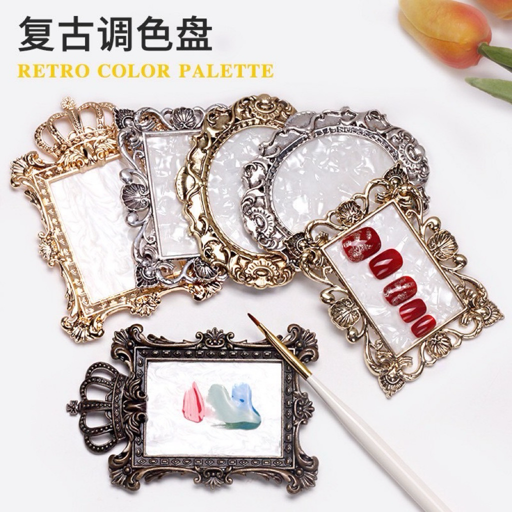 กรอบถ่ายรูป ถาดรองผสมสี HGTH 1 PC รูปไข่สแควร์ Retro Rhinestones เล็บปลอม Art แผ่นเคล็ดลับฝึกจอแสดงผลกรอบรูปแสดงขาตั้ง