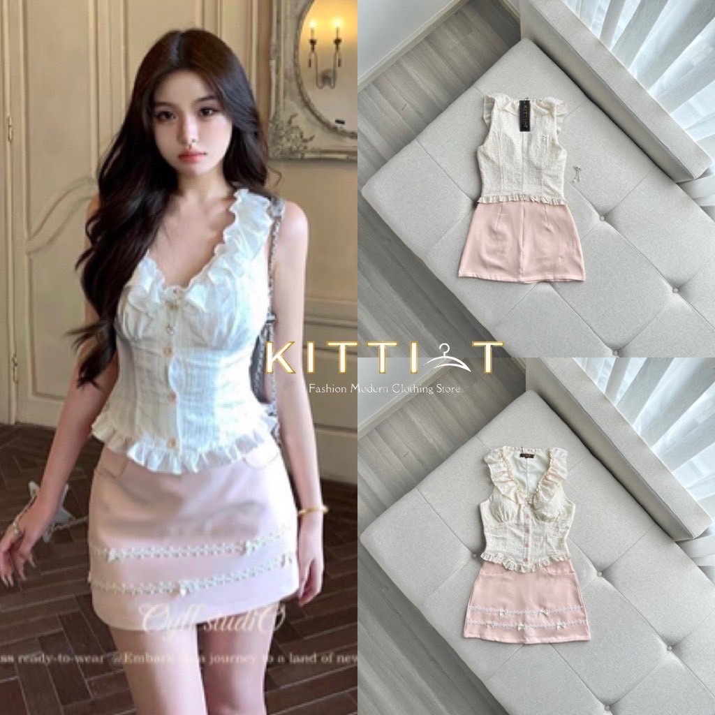 [KITTI-T] Set 2 ชิ้น look ลูกคุณเชิญทางนี้ งาน set คุณหนู ตัวเสื้อเป็นคอระบาย ผ้าสวยมากผสมเพรช