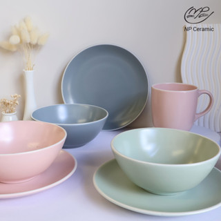 [ลดสูงสุด 80%] NP Ceramic จานเซรามิค ถ้วยชาม สีพาสเทล มินิมอ…