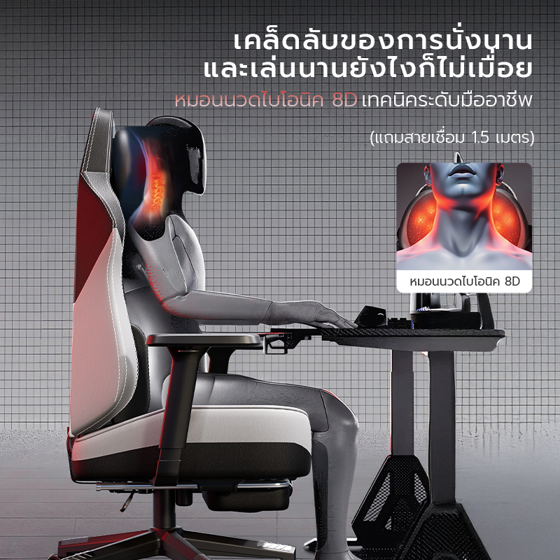 Xpanse Shadow เก้าอี้เกมมิ่ง gaming chair หมอนนวดศีรษะ เก้าอี้คอม หนังระบายอากาศ แม้จะนั่งทั้งวันก็ไม่ร้อนค่ะ กันน้ำ รูปที่ 8