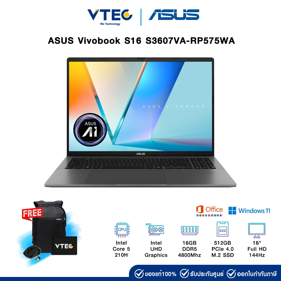 ASUS Vivobook S16 S3607VA-RP575WA | Core 5 210H | UHD Graphics | 16GB DDR5 | 512GB M.2 | 16" 144Hz |