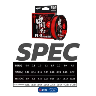 YUDELI สาย PE ถัก8 สีแดง 8X Braid เคลือบ 4 ชั้น เส้นเล็กนุ่มลื่น ม้วน 100 และ 150 เมตร สายพีอี ตกปลา JOJO Thailand