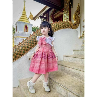 เดรสเด็ก เดรสลายไทย️ กระโปรงจีบทวิส เสื้อระบายติดโบว์