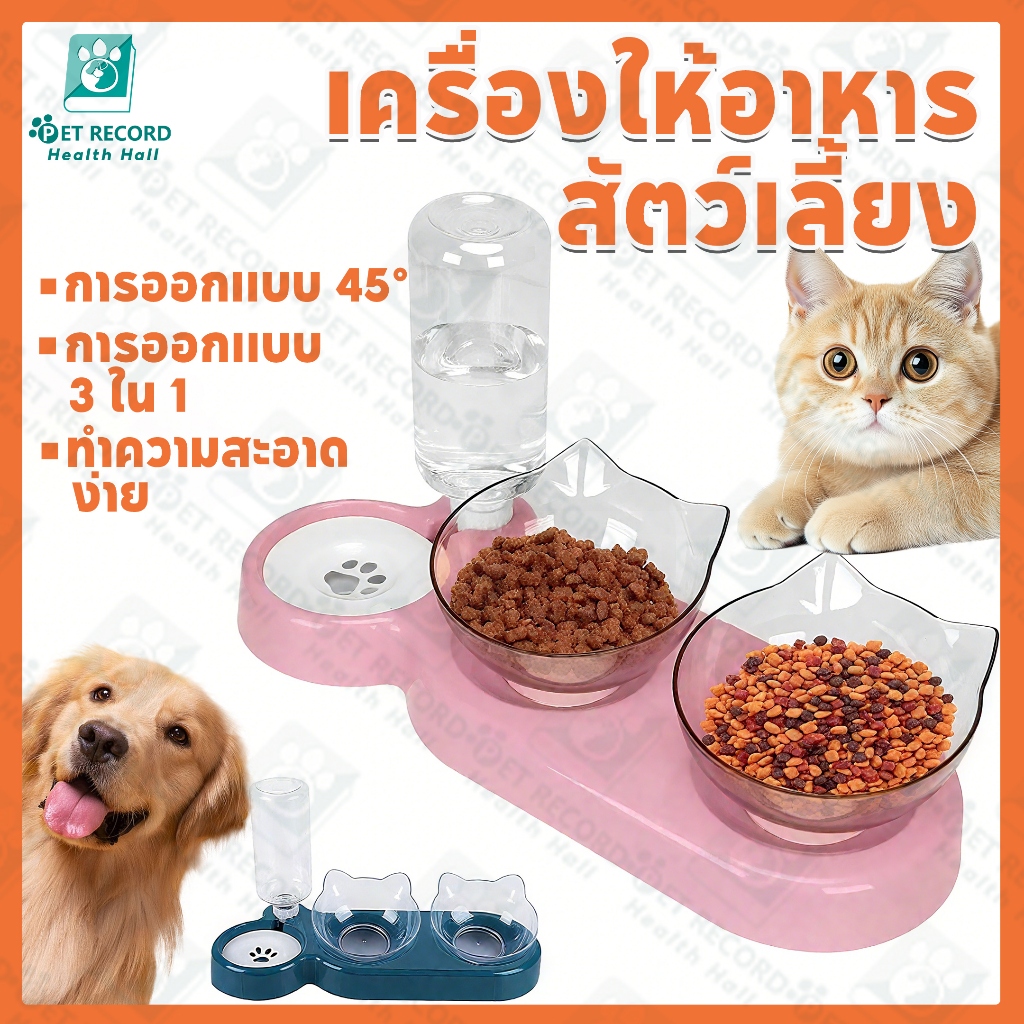 ชามอาหารแมว ที่วางอาหารสัตว์เลี้ยง ชามอาหารสุนัข การออกแบบ 3 ใน 1 45° ปกป้องคอ ชามอาหารสัตว์เลี้ยง🐶🐱