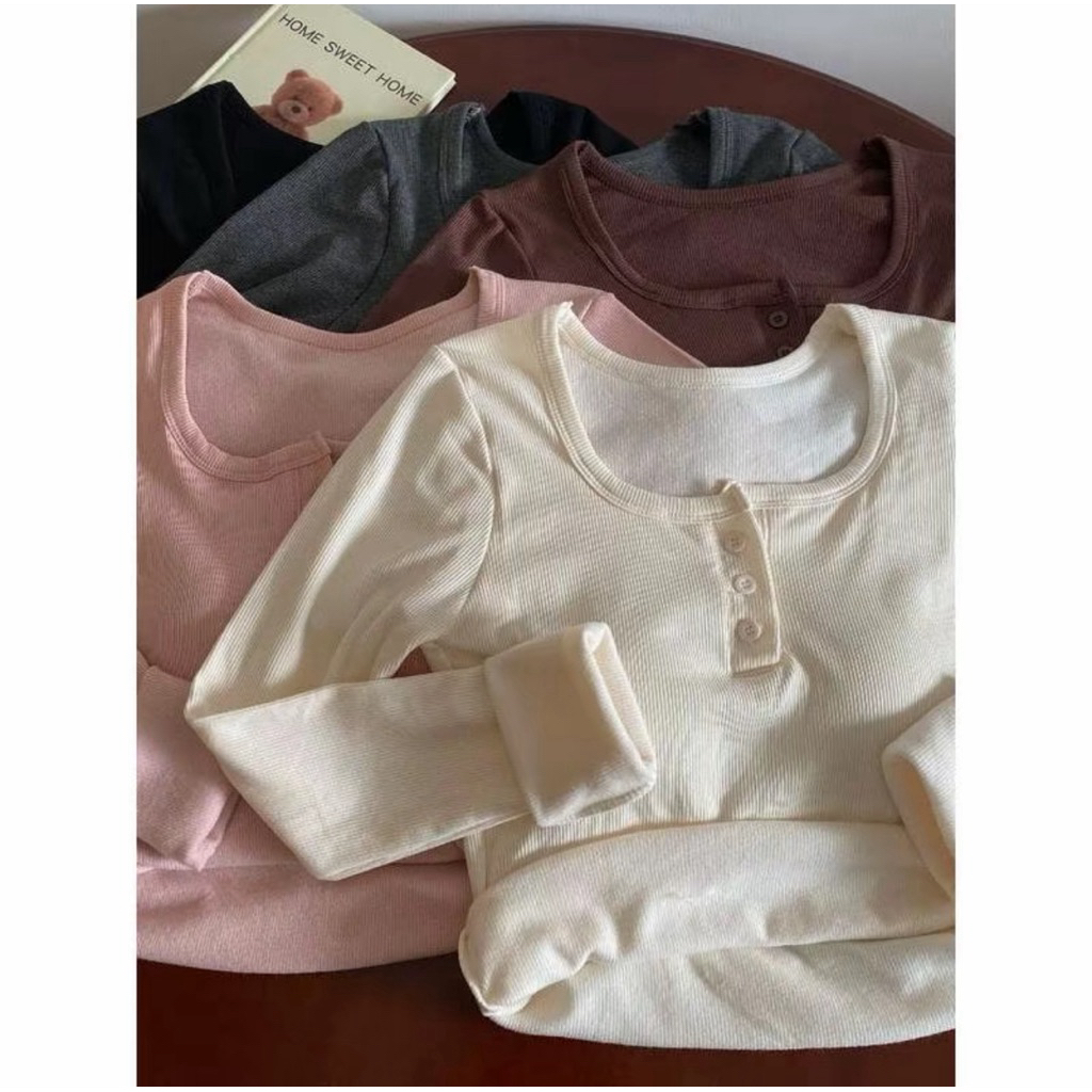 C55 ส่งตรงจากกทม. เสื้อแขนยาวสีทึบแต่งกระดุม3เม็ด