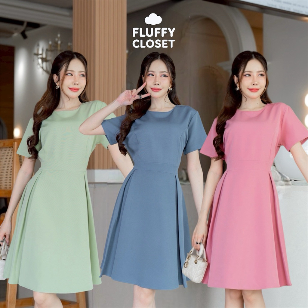 GRACE DRESS เดรสออกงานจีบกระโปรงชายบาน ใส่สวย เรียบหรู ดูดี