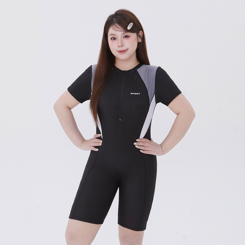 jqk ชุดว่ายน้ำผู้หญิงแฟชั่น แบบวันพีช สาวอวบ (สีดำ) รุ่น 0361