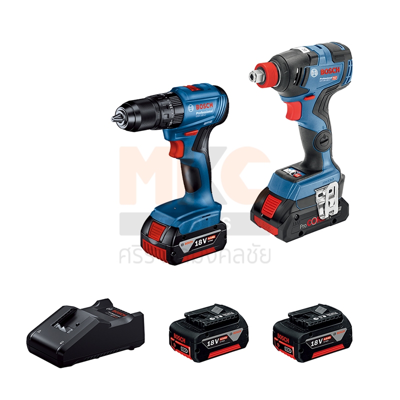 Bosch สว่านกระแทก พร้อมไขควงกระแทก ไร้สาย 18V GSB 185-LI + GDX 18V-200 (รวมแบตเตอรี่และแท่นชาร์จ) เซ