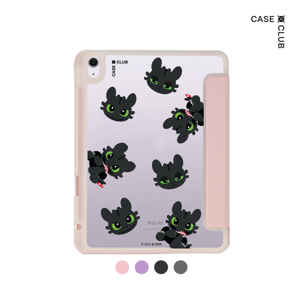 CaseClub เคสไอแพด หลังใส ฝาปิดสี ลาย HTTYD Toothless Mood สำหรับ iPad Pro/iPad Air/iPad Mini/iPad Gen กระจกลายเขี้ยวกุด