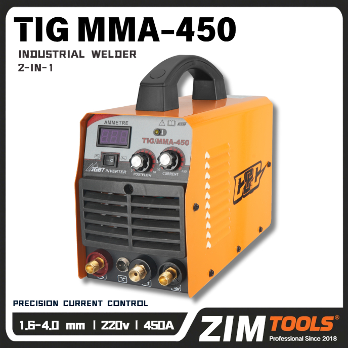 ZIM TOOLS เครื่องเชื่อมอาร์กอน TIG/MMA-450 ตู้เชื่อม อุตสาหกรรม 2-in-1 ใช้ไฟบ้าน 220V แถมฟรีชุดอุปกร