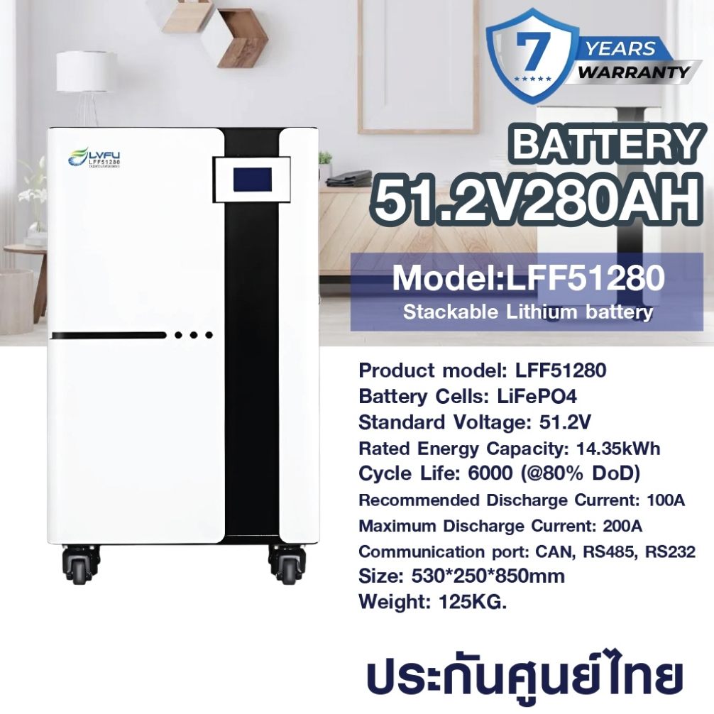 LVFU 51.2V 280AH Stackable Lithium battery แบตเตอรี่สำหรับ Inverter ผ่านการรับรองมาตรฐานด้านความปลอด