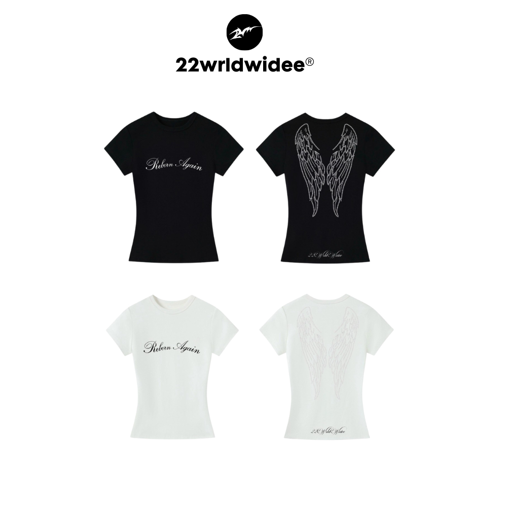 (🔥จัดส่งด่วน 1 วัน!) 22wrldwidee Pegasus's Wing Crop เสื้อครอป cotton premium 100% นิ่มดีเทลเพชรปีกแน่นๆ (OC114)
