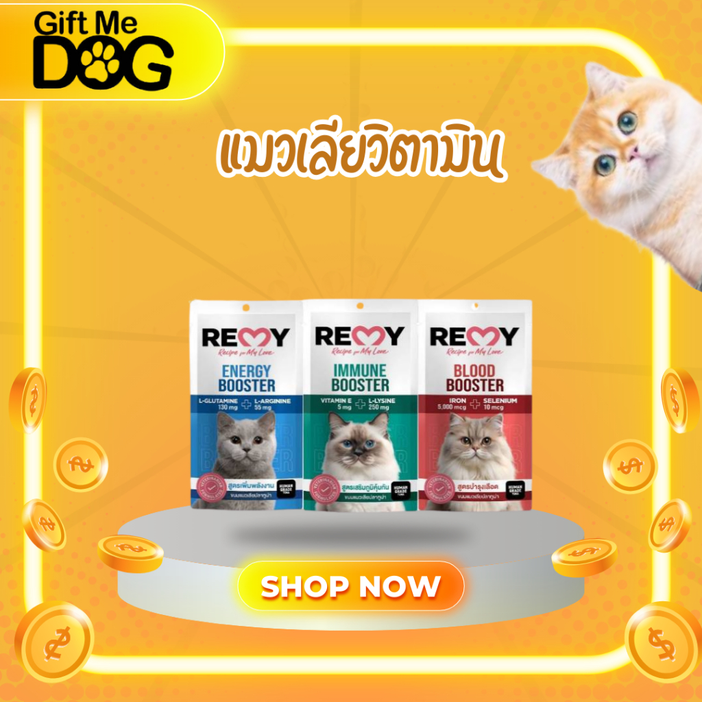 REMY Cat Treat เรมี่  ขนมมูสแมวเลีย เรมี่ แคลอรี่ต่ำ เสริมภูมิคุ้มกัน ขนาด15gx4ซอง/แพ็ค