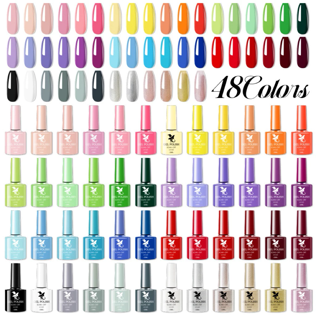 น้ำยาทาเล็บเจล 48 สี ขนาด 10ml. อัปเกรดใหม่ สีแน่นกว่าเดิม เหมาะทั้งใช้เองและร้านทำเล็บ
