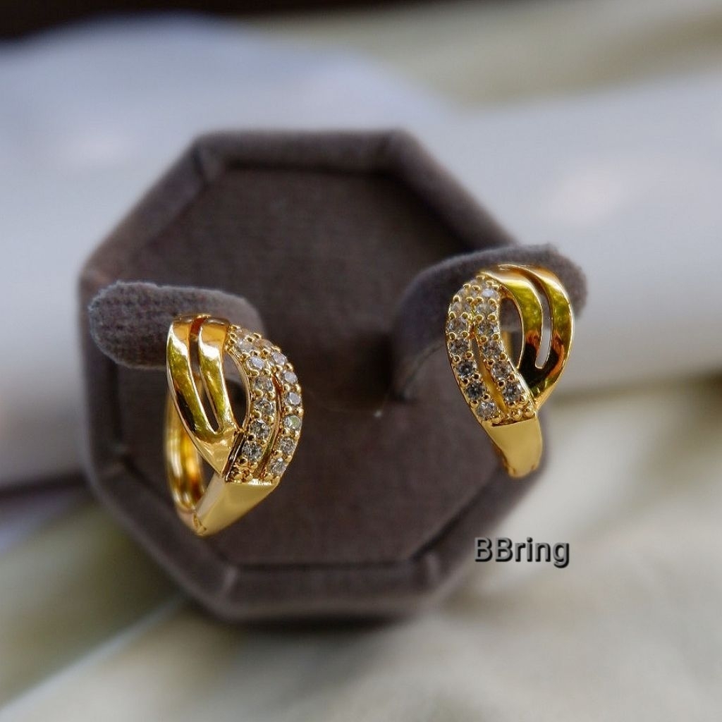 BBต่างหูห่วง24kตัดลายเกลียวสลับขนาดห่วง1.3cm