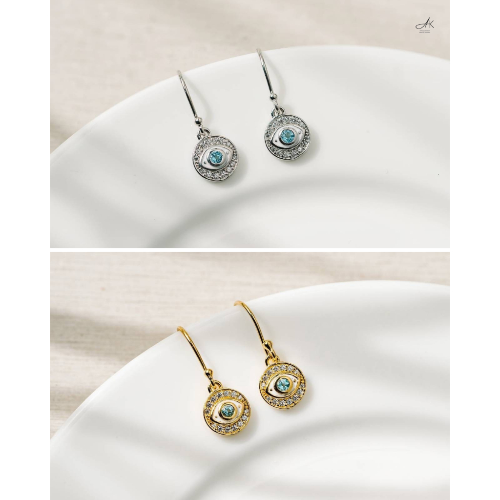 Ar-Kang Collection AKE2442/AKN784 รวมเครื่องประดับเงินแท้ สายมู ดวงตาสวรรค์ Evil Eye ประดับพลอยแท้ Swiss Blue Topaz ล้อม ราคา ถูกที่สุด ดีลบีเคเค แกลเลอรีภาพที่ 2