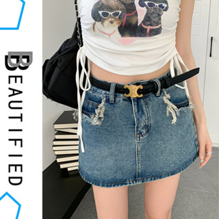 Beautified  กระโปรงยีนส์ขาสั้น กระโปรงสั้นเอวสูง มีซับใน S-3…