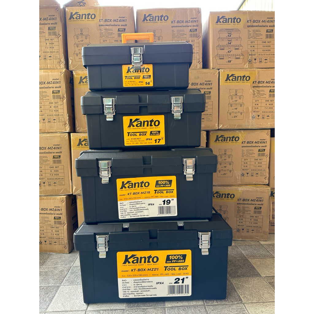 กล่องเครื่องมือช่าง Kanto รุ่น KT-BOX-Mi4IN1: รุ่นบานพับเหล็ก กล่องเครื่องมือช่าง ผลิตจาก PP+ABS 100% ความแข็งแรงทนทาน