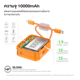 【ฟรี!ถุงผ้า+สติ๊กเกอร์】ALPHA X 10000mAh Powerbank รุ่นALPC10-35PD Pro PD20W ขนาดพกพา【รับประกัน 2 ปี】