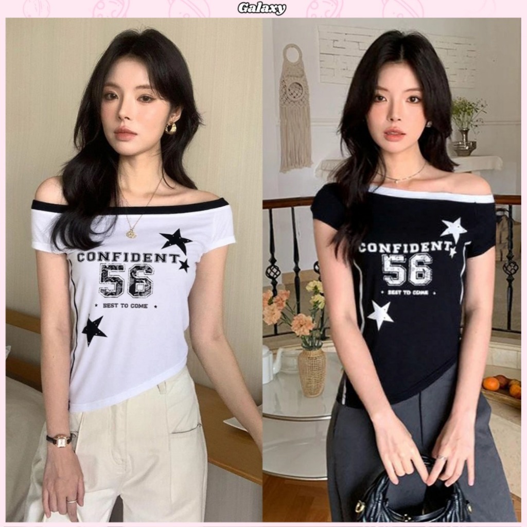 เสื้อยืด เสื้อผู้หญิง ทรงเข้ารูป ป่ดไหล่ เซ็กซี่  สไตล์ออลแมทช์ #020377
