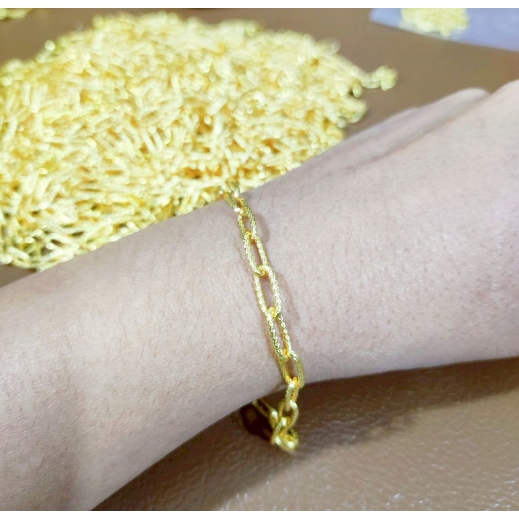 J313ข้อมือโซ่เรือขีดลายหนัก1สลึง ทองชุบเคลือบหนางานตันแน่นสวยเหมือนของจริง